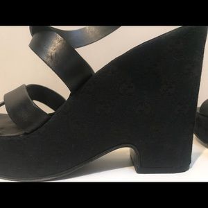 Gucci Monogram GG black wedge sandals
